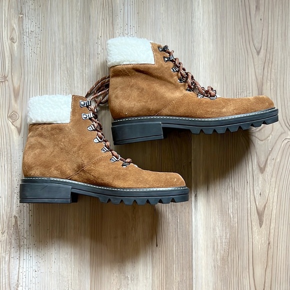 Bernardo Dash Hiker Boots Shearling Suede Brown New - Picture 5 of 12